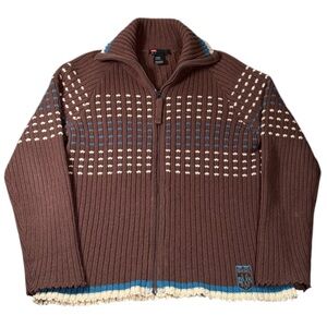 Vintage Diesel 100% Wool Full Zip Sweater Cardigan Brown Isle Mens Medium Y2K